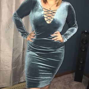 Fashion Nova Teal Velvet Dress